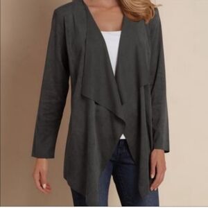 Soft Surroundings Gray Faux Suede Waterfall flyaway Blazer Jacket Size M New